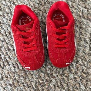 Puma Kids Red Suede Sneakers with White Accents